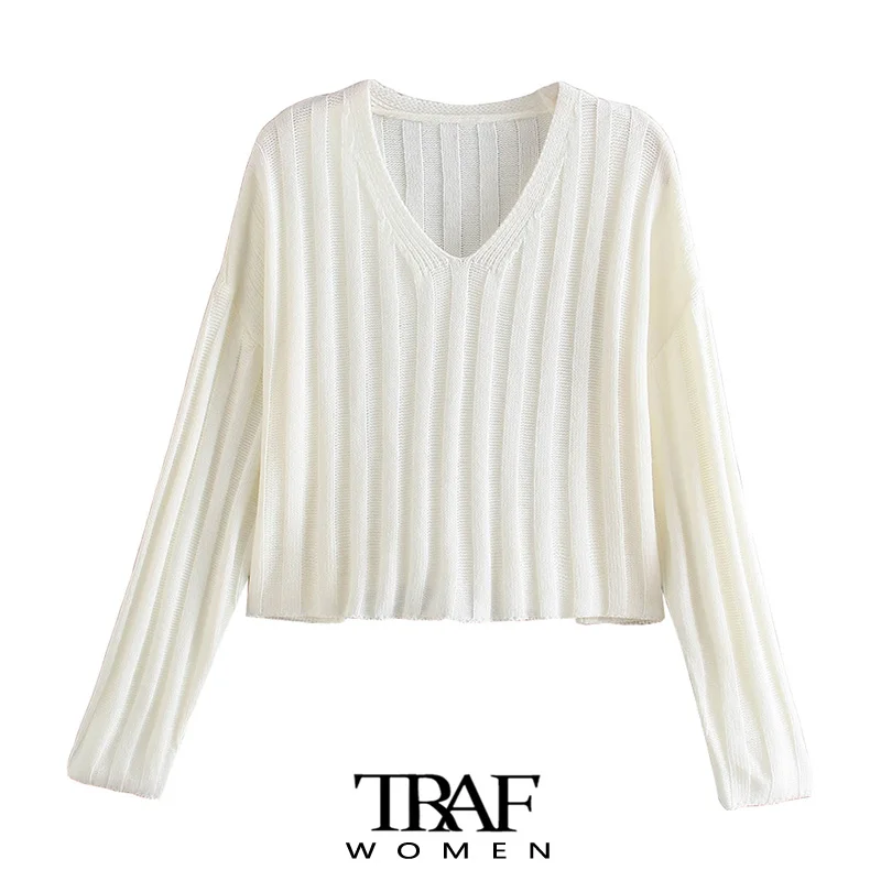 Женский вязаный свитер с V-образным вырезом и длинным рукавом
Женский вязаный свитер с V-образным вырезом и длинным рукавом