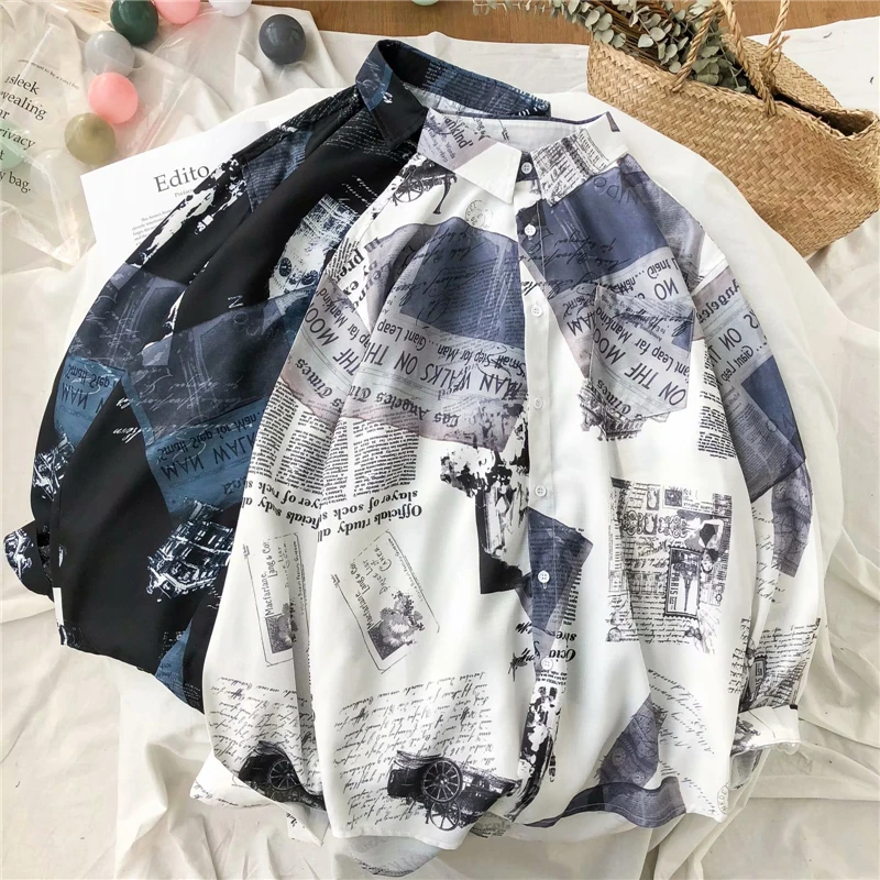 2020 New Blouse women personality newspaper printing street punk shirt blouse casual tops long sleeve casual Blusas Femininas
2020 New Blouse women personality newspaper printing street punk shirt blouse casual tops long sleeve casual Blusas Femininas