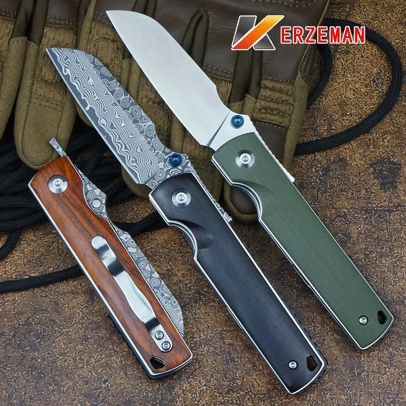KERZEMAN Damascus Steel/D2 Blade Pocket Folding Knife Sandalwood/G10 Handle Camping Outdoor Hunting Tactical Self-Defense EDC 
KERZEMAN Damascus Steel/D2 Blade Pocket Folding Knife Sandalwood/G10 Handle Camping Outdoor Hunting Tactical Self-Defense EDC