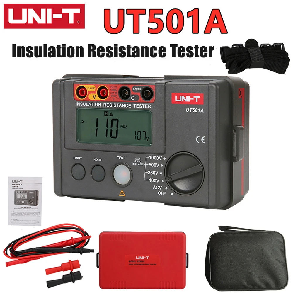 UNI-T UT501A Insulation Resistance Tester 2000 Count LCD Display Overload Indication Backlight AC Voltage Measurement
UNI-T UT501A Insulation Resistance Tester 2000 Count LCD Display Overload Indication Backlight AC Voltage Measurement