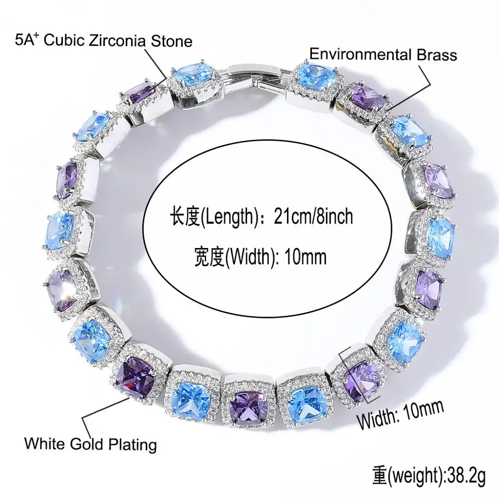 Hip Hop High-Quality AAA Square Cubic Zircon Stone Blue Purple Chain Bracelets for Women Men Rappers Jewelry Christmas Gifts
Hip Hop High-Quality AAA Square Cubic Zircon Stone Blue Purple Chain Bracelets for Women Men Rappers Jewelry Christmas Gifts