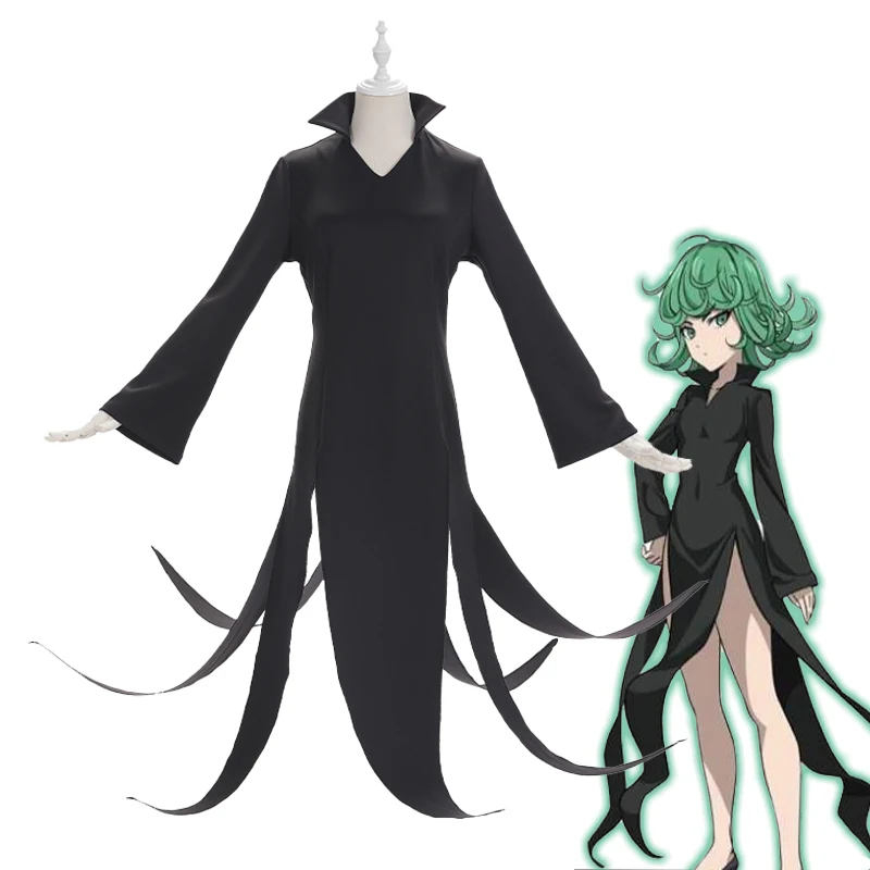 Аниме One Punch Man Senritsu no Tatsumaki Косплей костюмы черные платья костюм на