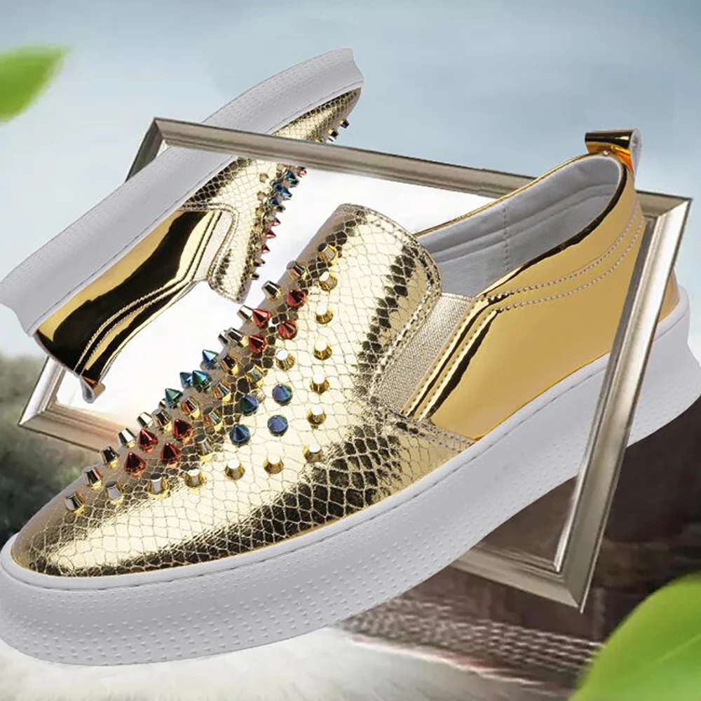 Gold Snake Leather Shoes Coiffeur Rivet Loafers For Men 2021 Italian Summer Casual Shoes Male Luxury Designer Hip Hops Footwear
Gold Snake Leather Shoes Coiffeur Rivet Loafers For Men 2021 Italian Summer Casual Shoes Male Luxury Designer Hip Hops Footwear