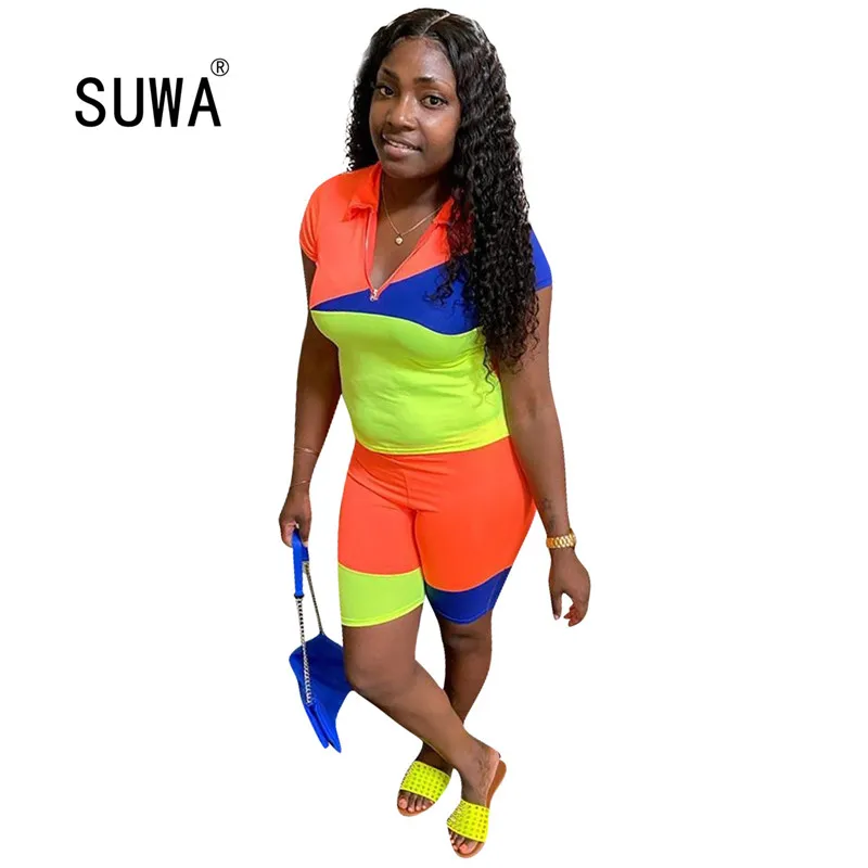 color patchwork summer joggers ladies tracksuit matching sets short sleeve t shirt top + biker shorts chic suit lounge wear
color patchwork summer joggers ladies tracksuit matching sets short sleeve t shirt top + biker shorts chic suit lounge wear