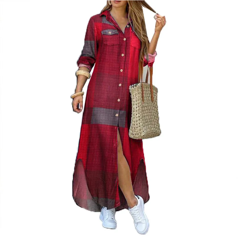 Dress long shirt skirt ladies single-breasted long-sleeved plus size long skirt fashion print pocket summer non-slip
Dress long shirt skirt ladies single-breasted long-sleeved plus size long skirt fashion print pocket summer non-slip