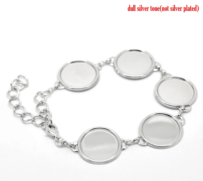 Lobster Clasp Bracelets Base Zinc Metal Alloy Silver Color Round Cabochon Settings (Fit 18mm Dia) 17cm(6 6/8") long , 2 PCs
Lobster Clasp Bracelets Base Zinc Metal Alloy Silver Color Round Cabochon Settings (Fit 18mm Dia) 17cm(6 6/8") long , 2 PCs