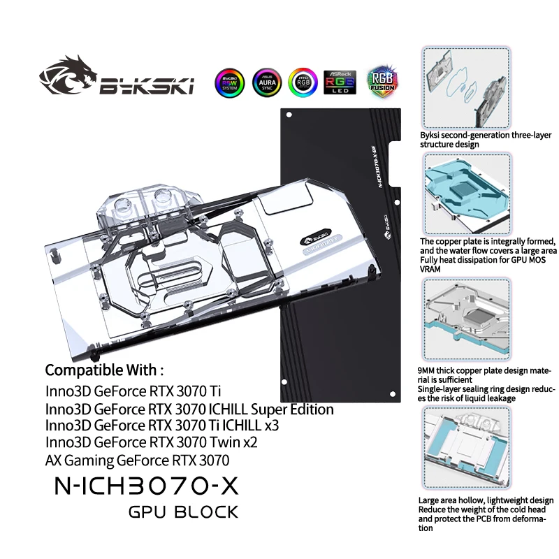 Блок графического процессора Bykski для Inno3D GeForce RTX 3070 iCHILL Super Edition с обратной пластиной, охладитель графического процессора с водяным охлаждением
Блок графического процессора Bykski для Inno3D GeForce RTX 3070 iCHILL Super Edition с обратной пластиной, охладитель графического процессора с водяным охлаждением