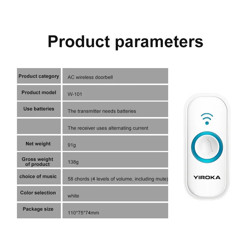 Wireless Doorbell Smart Remote Control Doorbell Long Distance Four-level volume adjustment Multiple polyphonic music Doorbell
Wireless Doorbell Smart Remote Control Doorbell Long Distance Four-level volume adjustment Multiple polyphonic music Doorbell