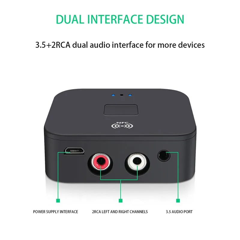 Bluetooth NFC Receiver 5.0 3.5mm Jack Aux Wireless Adapter Music For TV Car Speaker RCA Bluetooth 5.0 Audio Receiver Adapter