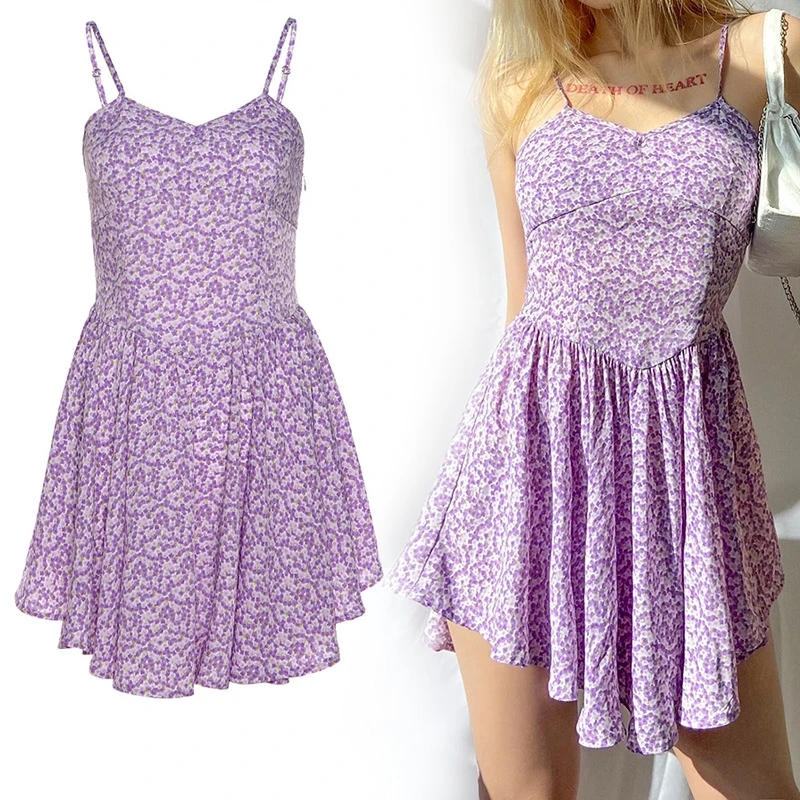 Women's Sling Fashion Loose High Waist with Floral printing Summer Dress LL@17 
Women's Sling Fashion Loose High Waist with Floral printing Summer Dress LL@17