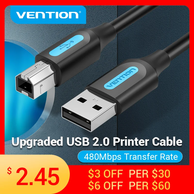 Vention USB кабель для принтера 2 0 Type A Male To B Синхронизация данных сканер ZJiang HP Canon Epson