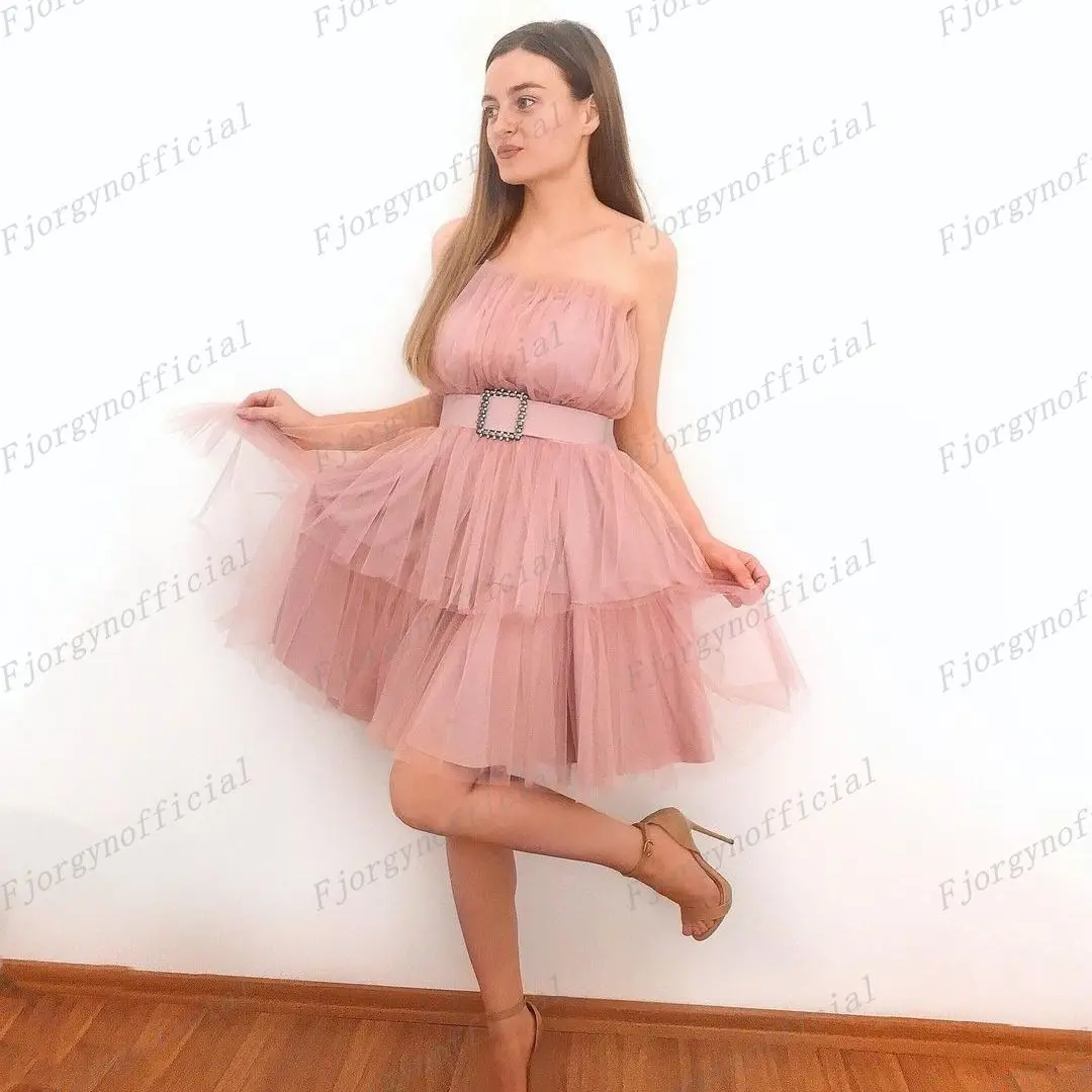 

Женское Короткое платье из тюля, кораллово-розовое платье мини с оборками в несколько рядов, длиной до колена, 2021
