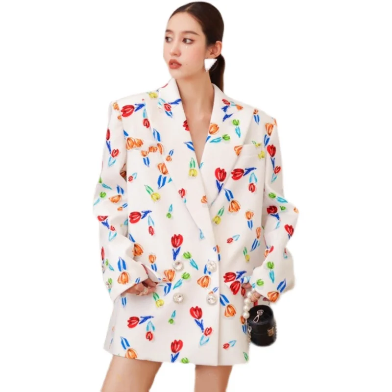 Stylish Loose Flower Print Mid Blazer Women Long Sleeve Straight Coat Office Ladies Casual Blazers Fashion Jacket With Pockets
Stylish Loose Flower Print Mid Blazer Women Long Sleeve Straight Coat Office Ladies Casual Blazers Fashion Jacket With Pockets