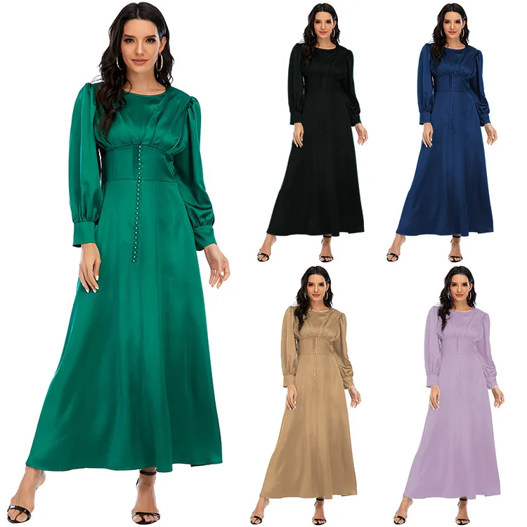 

Eid Abayas для женщин турецкие платья Рамадан атласное мусульманское платье однотонное летнее Дубай Abaya Турция элегантная мусульманская одежда
