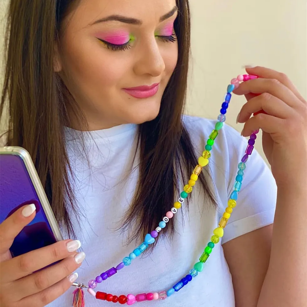 Fashion Popular Rainbow Color Love Heart Shaped Beads LOVE Letter Mobile Phone Long Chain Women's Anti-Lost Lanyard Jewelry Gift
Fashion Popular Rainbow Color Love Heart Shaped Beads LOVE Letter Mobile Phone Long Chain Women's Anti-Lost Lanyard Jewelry Gift