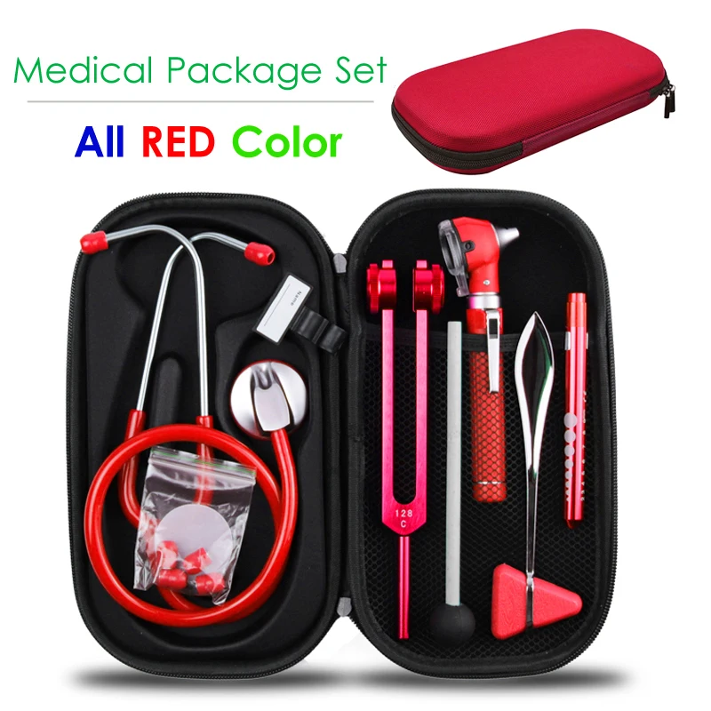 Red Home Medical Health Monitor Storage Case Kit with Stethoscope Otoscope Tuning Fork Reflex Hammer LED Penlight Torch Tool Set
Red Home Medical Health Monitor Storage Case Kit with Stethoscope Otoscope Tuning Fork Reflex Hammer LED Penlight Torch Tool Set