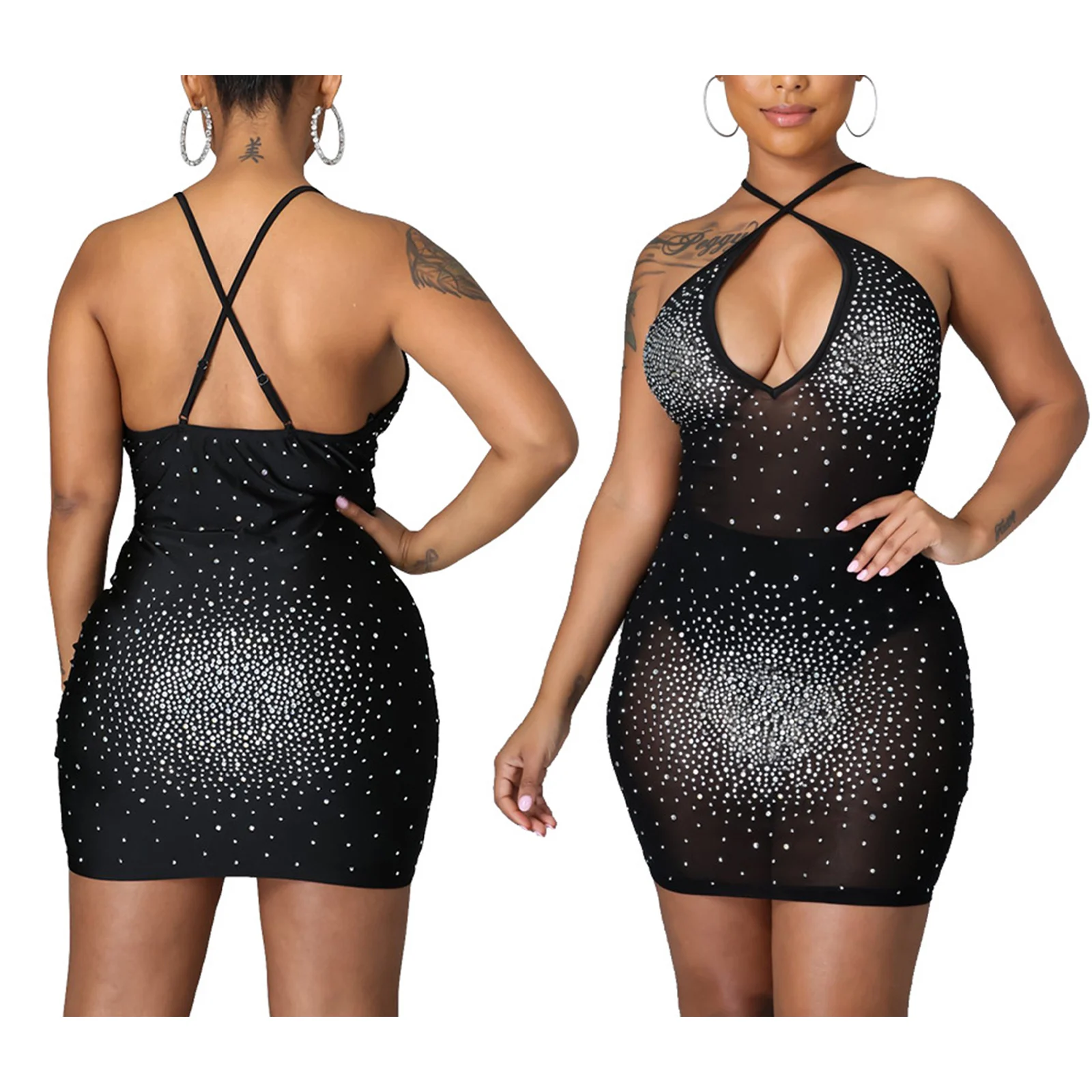 #S-XXL Women Glitter Rhinestone Sleeveless Sheer Dress Deep V Neck Adjustable Straps Mini Bodycon Dresses Party Costume Clubwear
#S-XXL Women Glitter Rhinestone Sleeveless Sheer Dress Deep V Neck Adjustable Straps Mini Bodycon Dresses Party Costume Clubwear