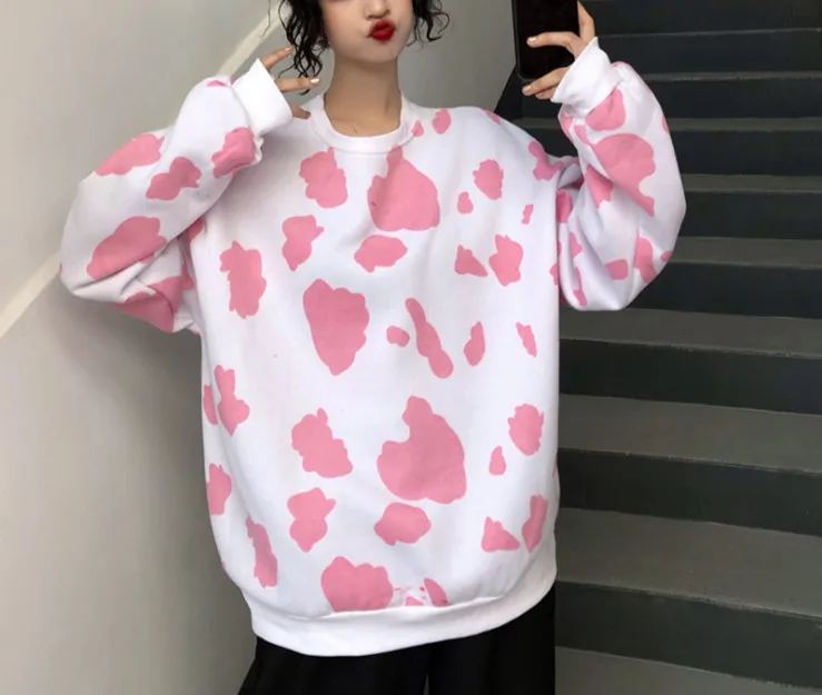 Zoulv Spring Korean Ins Cute Girl White/pink Cow Jacket Loose Round Neck Pullover Sweater Kawaii Loose Long Sleeve Sweatshirt
Zoulv Spring Korean Ins Cute Girl White/pink Cow Jacket Loose Round Neck Pullover Sweater Kawaii Loose Long Sleeve Sweatshirt