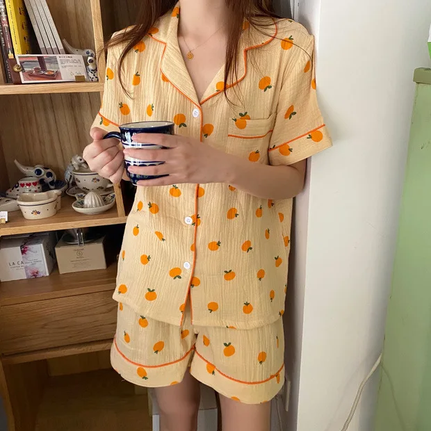 100% cotton crepe shorts pajama sets women Summer Japanese kawaii orange short sleeves simple pyjamas mujer sleepwear women
100% cotton crepe shorts pajama sets women Summer Japanese kawaii orange short sleeves simple pyjamas mujer sleepwear women