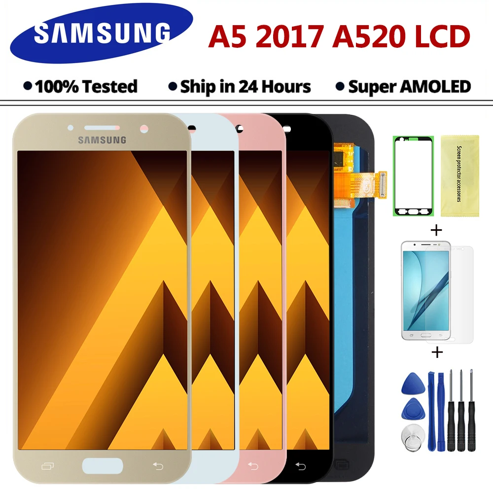 ЖК дисплей Super AMOLED для SAMSUNG Galaxy A5 2017 с сенсорным экраном дигитайзер A520 A520F детали