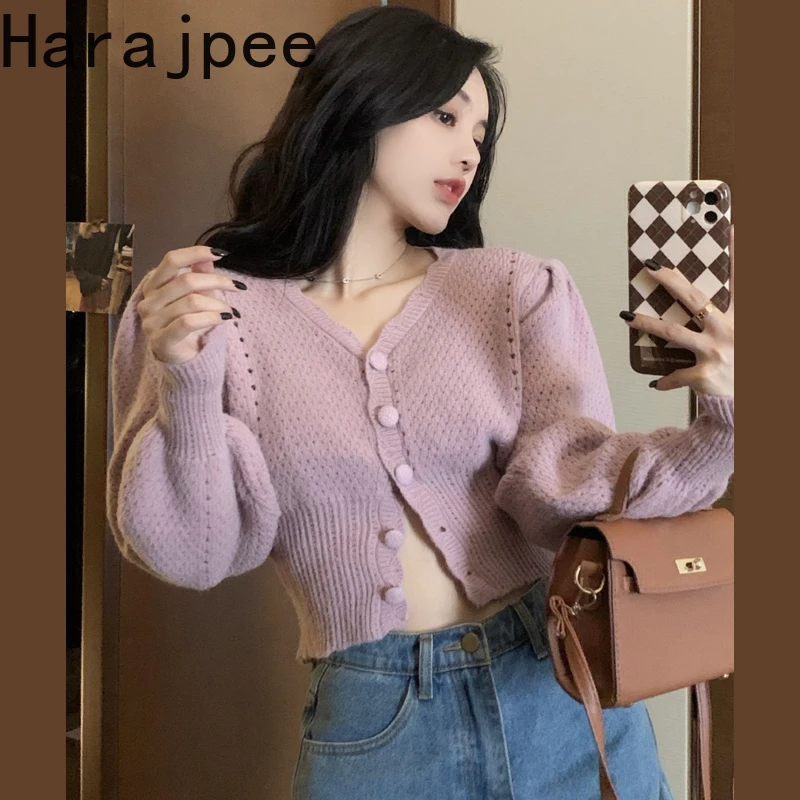 Женский трикотажный кардиган Harajpee, однобортный приталенный винтажный свитер с V-образным вырезом и пышными рукавами в стиле ретро, осень 2021
Женский трикотажный кардиган Harajpee, однобортный приталенный винтажный свитер с V-образным вырезом и пышными рукавами в стиле ретро, осень 2021
