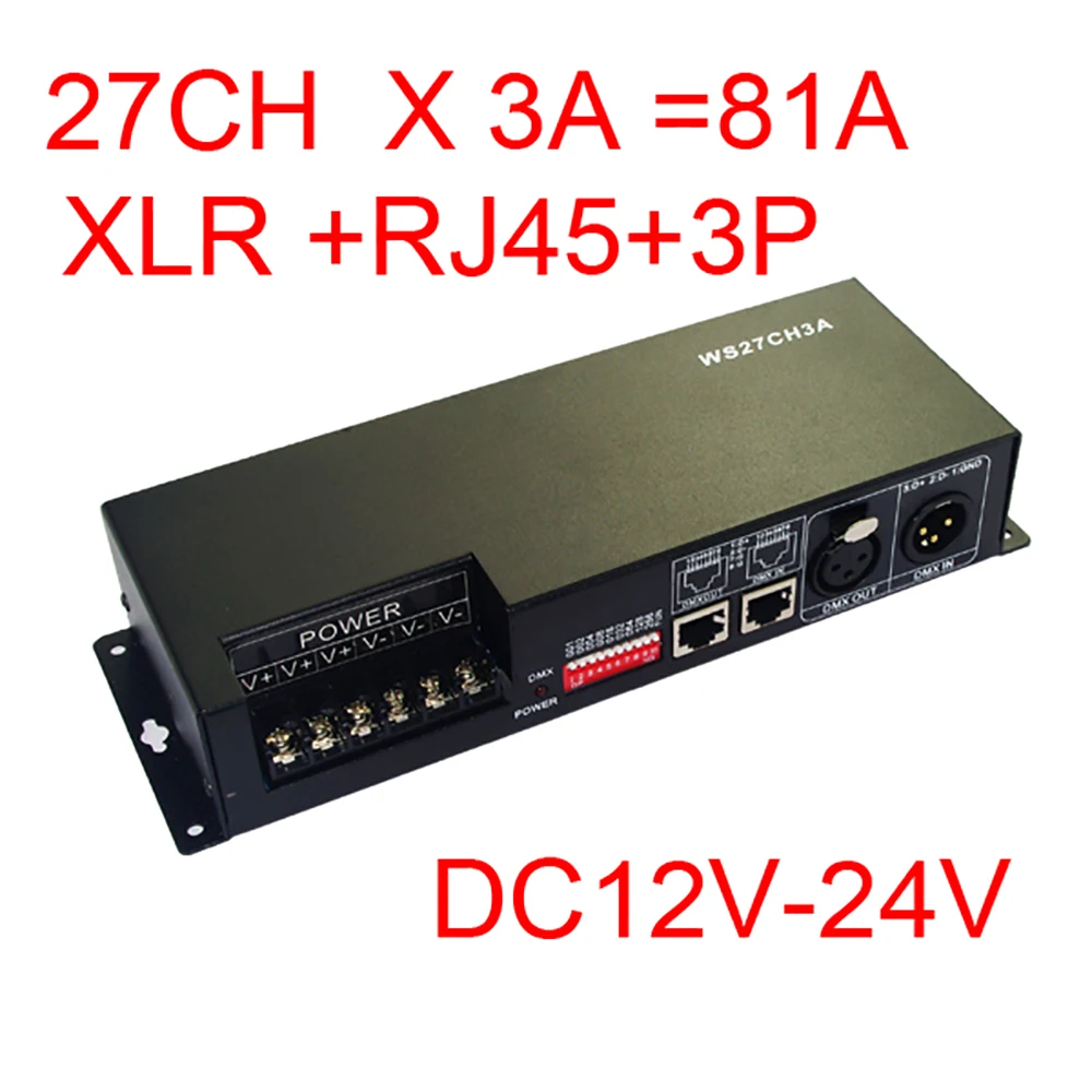 27 Channel DMX512 Decoder 27CH DMX Controller with Iron Housing 3A Per Channel
27 Channel DMX512 Decoder 27CH DMX Controller with Iron Housing 3A Per Channel