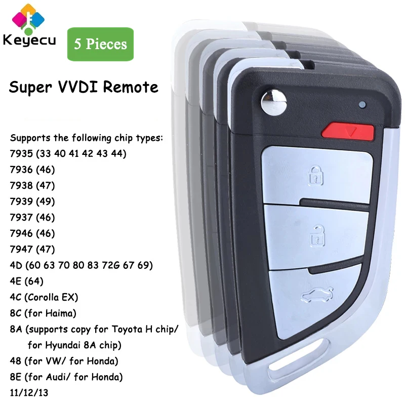 KEYECU 5 шт. XHORSE XEKF20EN нож флип-стиль 3 + 1 4 кнопки супер чип универсальный пульт дистанционного управления автомобильный ключ для VDI дистанционны... 
KEYECU 5 шт. XHORSE XEKF20EN нож флип-стиль 3 + 1 4 кнопки супер чип универсальный пульт дистанционного управления автомобильный ключ для VDI дистанционны...