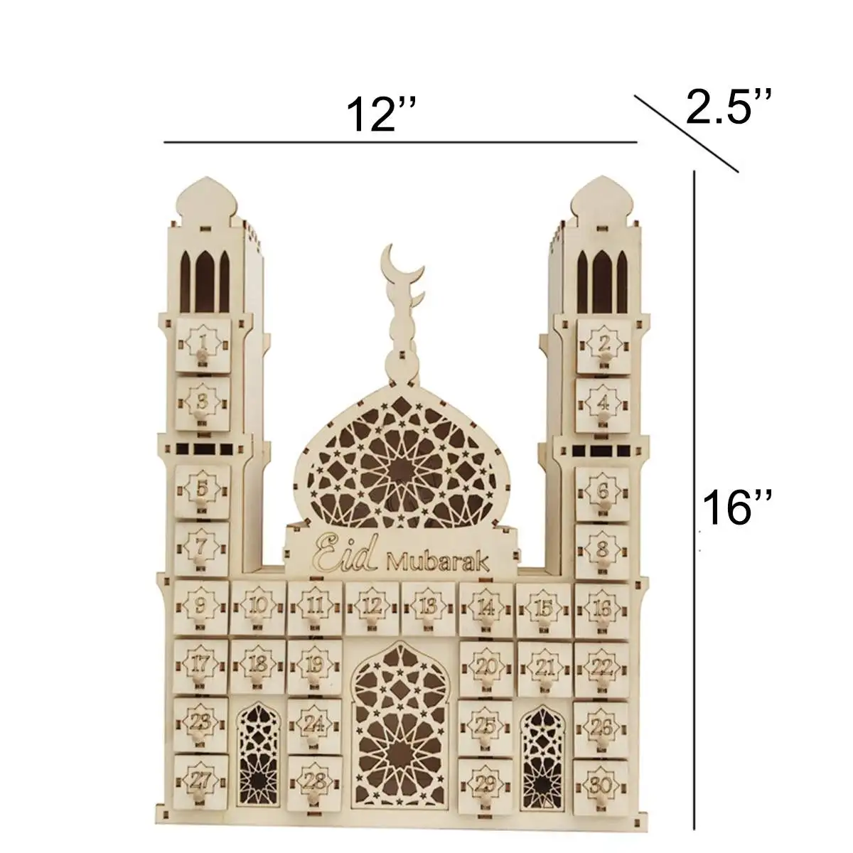 Eid Mubarak Ramadan LED Calendar DIY Craft Wooden Muslim Islamic Palace Countdown Drawer Calendar Party Decor Supplies
Eid Mubarak Ramadan LED Calendar DIY Craft Wooden Muslim Islamic Palace Countdown Drawer Calendar Party Decor Supplies