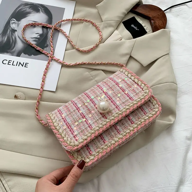 Women's Shoulder Crossbody Bag Cute Square Sequins Weaving Vintage Plaid Pearl Luxury Wholesale 2021 New Fashion Female Bags
Women's Shoulder Crossbody Bag Cute Square Sequins Weaving Vintage Plaid Pearl Luxury Wholesale 2021 New Fashion Female Bags
