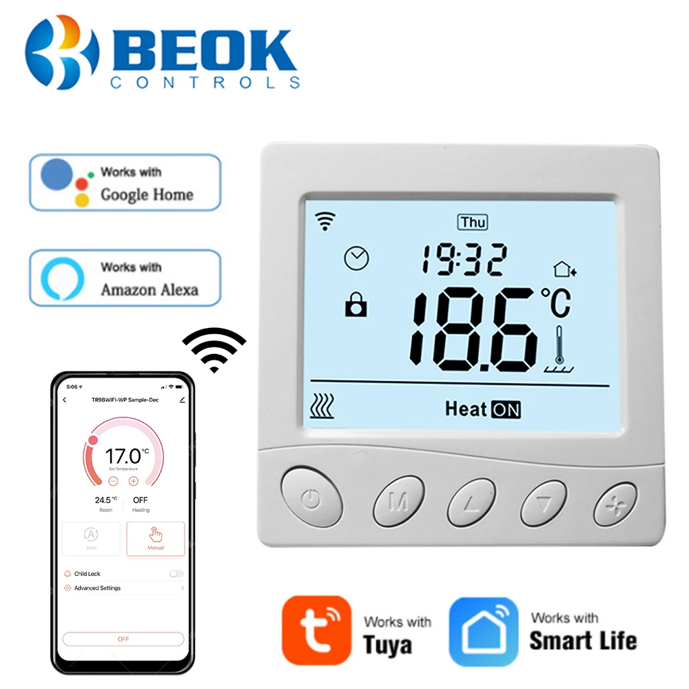 

Beok Tuya Smart Home WIFI Floor Thermostat Heating Gas Boiler Warm Water Floor Thermoregulator with Alexa Google Voice Control