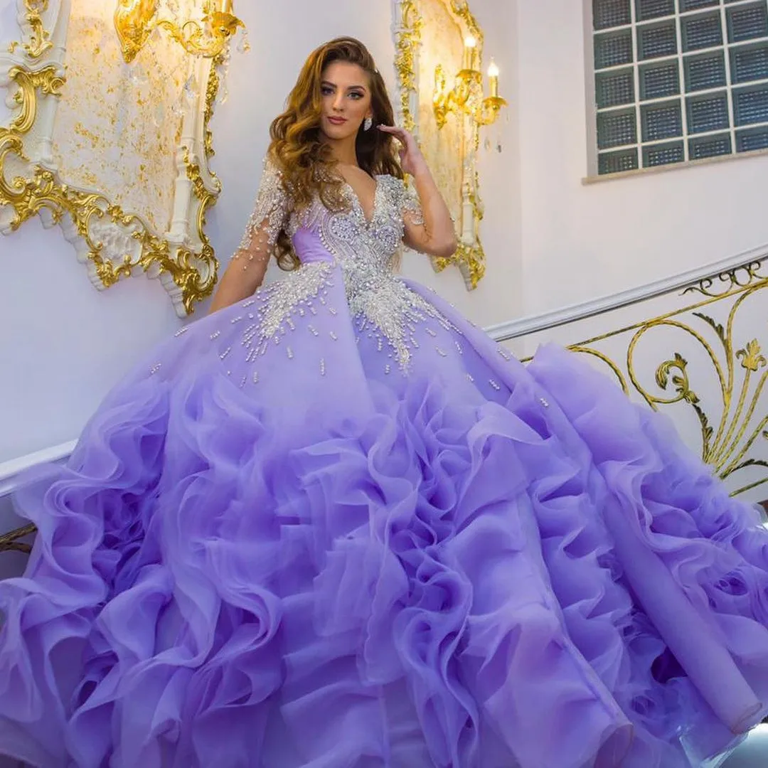 Violet Elegant Evening Dress V-Neck A-Line Ball Gown Applique Chiffon Tulle Ruffles Dubai Formal Prom Dress Custom Made Beading
Violet Elegant Evening Dress V-Neck A-Line Ball Gown Applique Chiffon Tulle Ruffles Dubai Formal Prom Dress Custom Made Beading