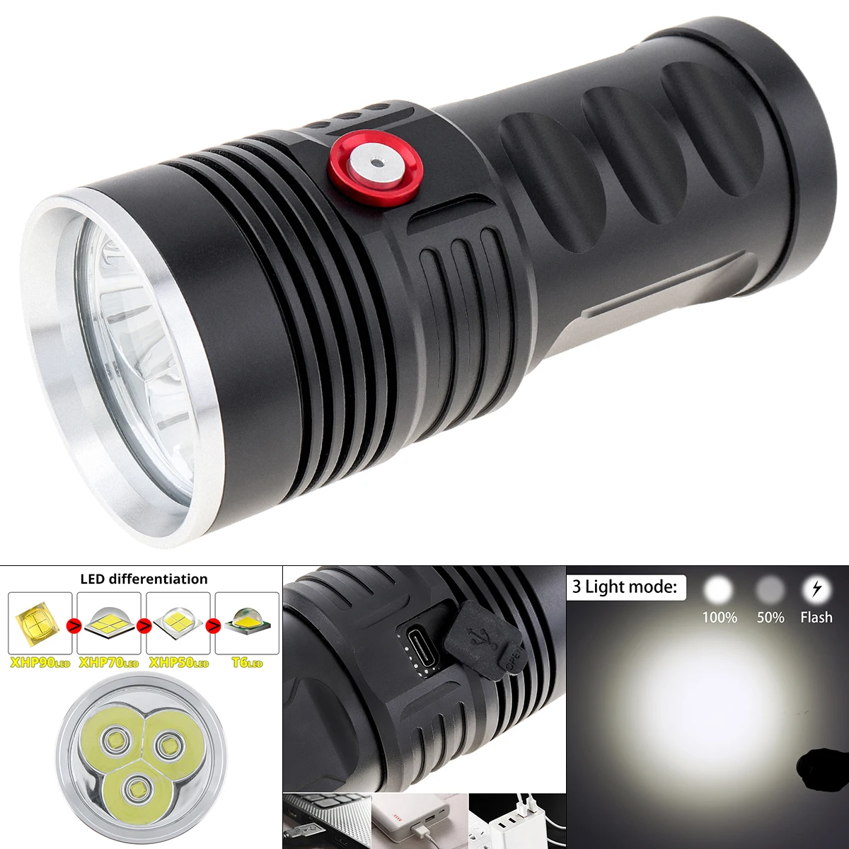 SecurityIng Flashlight 8000LM Super Bright LED Searchlight USB TypeC Charging 18650 Rechargeable Battery for Camping / Hunting
SecurityIng Flashlight 8000LM Super Bright LED Searchlight USB TypeC Charging 18650 Rechargeable Battery for Camping / Hunting