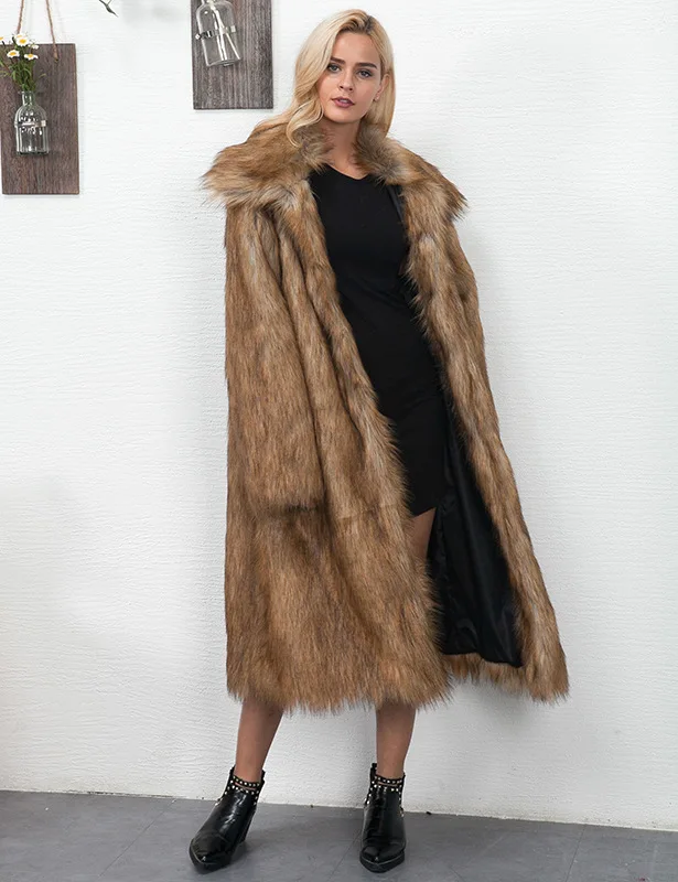 

Женское зимнее длинное пальто из искусственного лисьего меха, толстая пушистая Роскошная Меховая куртка с длинным рукавом, элегантная женс...