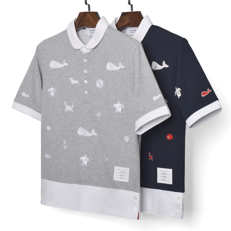 TB Fashion 2021 THOM Brand Turn-down Collar Patchwork Short-sleeved T-shirt Men Cotton Shark Embroidery Summer Clothing
TB Fashion 2021 THOM Brand Turn-down Collar Patchwork Short-sleeved T-shirt Men Cotton Shark Embroidery Summer Clothing