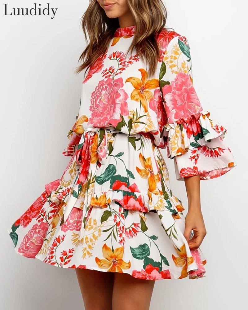 Women Elegant Casual Summer Dress Floral Print Ruffles Dress
Women Elegant Casual Summer Dress Floral Print Ruffles Dress