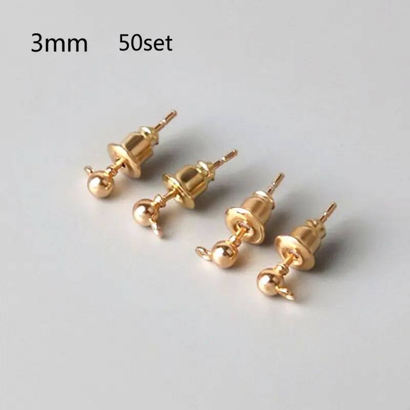 50 Sets Earring Studs Ear Pin Ball Post with Earring Backs DIY Jewelry Findings E15E