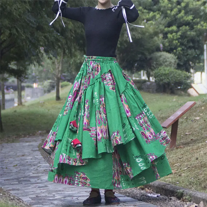 Cotton And Linen Skirt 2020 Mid-Length Stitching Big Swing Ethnic Style Irregular Print Skirt Spring Fall Winter Mujer Falda y49
Cotton And Linen Skirt 2020 Mid-Length Stitching Big Swing Ethnic Style Irregular Print Skirt Spring Fall Winter Mujer Falda y49