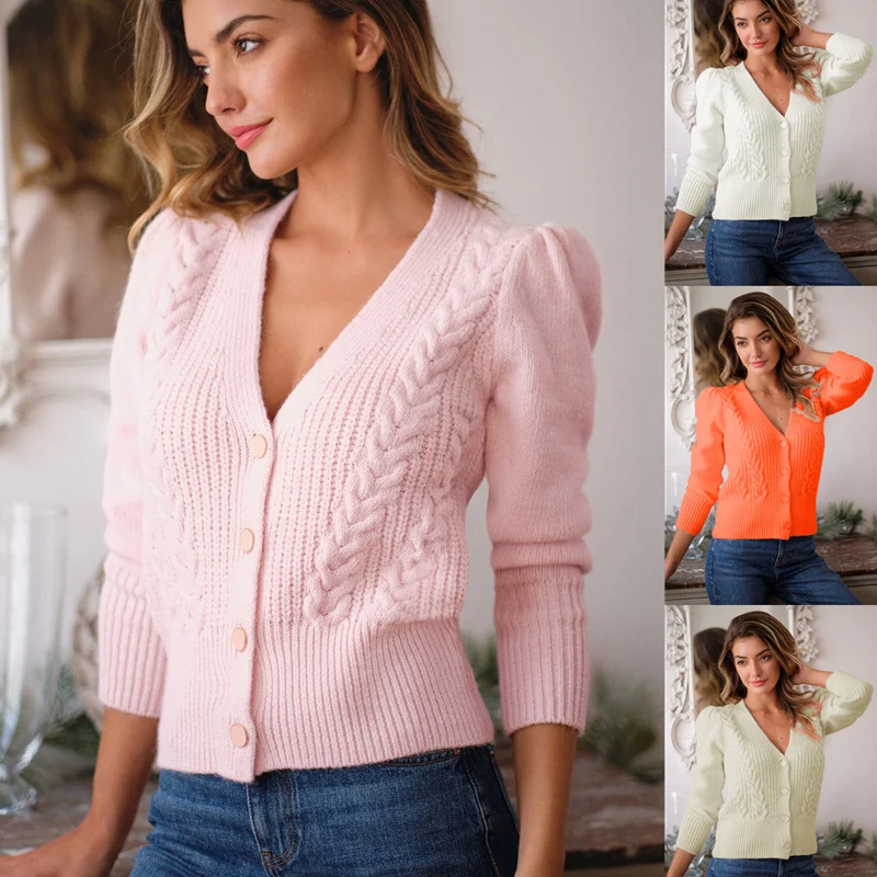 Sweater for Women Solid Long Sleeve V-neck Slim Knitted Cardigan Elegant Women Top Button-down Cropped Sweaters
Sweater for Women Solid Long Sleeve V-neck Slim Knitted Cardigan Elegant Women Top Button-down Cropped Sweaters