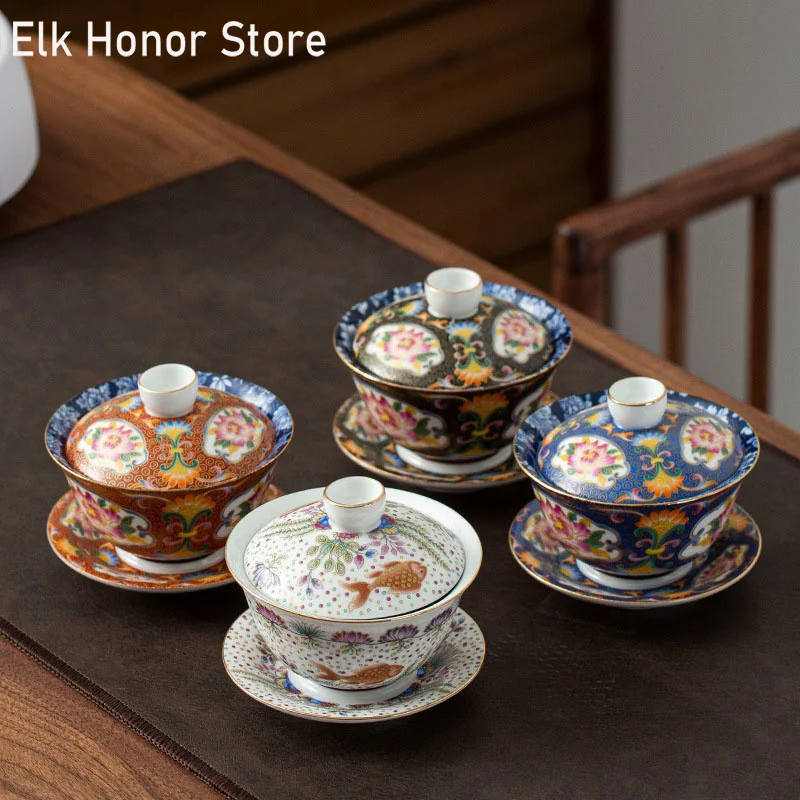 

150ml Blue And White Tea Tureen Beautiful Jade Porcelain Lotus Underglaze Color GaiWan Ceramic Bowl With Lid Flower Tea Set Gift