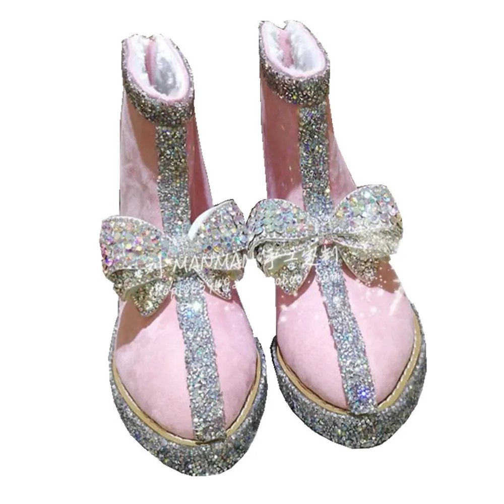 Hot Sale Womens Pointy Toe Bowknot Rhinestones Ankle Boots Crystal Rhinestones Sliver Hidden Heel DIY Lolita Sweet Shoes Pink Wh
Hot Sale Womens Pointy Toe Bowknot Rhinestones Ankle Boots Crystal Rhinestones Sliver Hidden Heel DIY Lolita Sweet Shoes Pink Wh