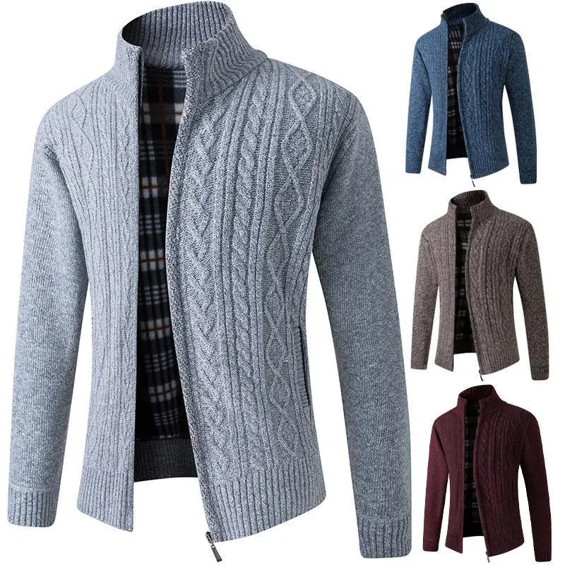 

Мужские свитера, Осень-зима, теплые кашемировые свитера, повседневные трикотажные свитера с воротником-стойкой, мужская одежда