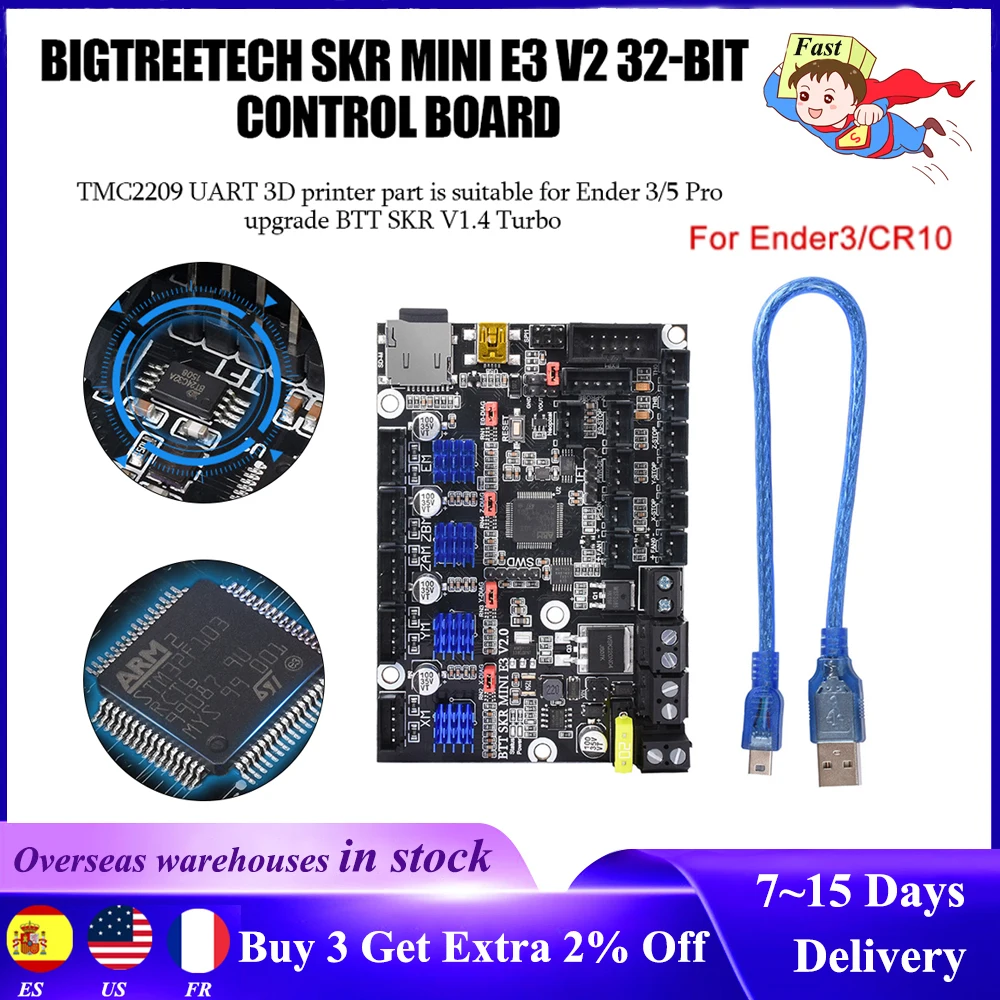 Материнская плата BIGTREETECH BTT SKR E3 Turbo 32 бит, встроенная TMC2209UART, двойная Z-ось, обновление для Creality Ender3, детали для 3D-принтера
Материнская плата BIGTREETECH BTT SKR E3 Turbo 32 бит, встроенная TMC2209UART, двойная Z-ось, обновление для Creality Ender3, детали для 3D-принтера