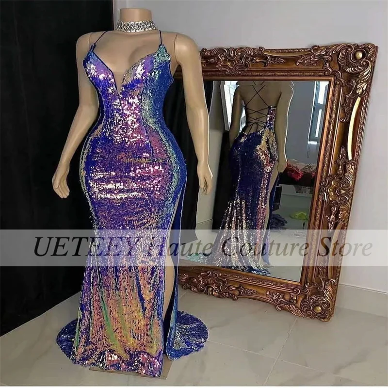 Sexy Prom Dress High Slit Laser Sequins Long Dresses For Women V-Neck Sleeveless Mermaid Evening Gown robes de soirée
Sexy Prom Dress High Slit Laser Sequins Long Dresses For Women V-Neck Sleeveless Mermaid Evening Gown robes de soirée