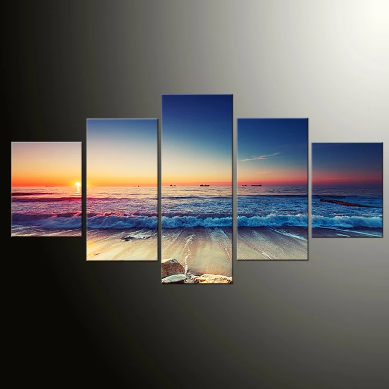 

No Framed 5 pieces Sunset Seascape Modern Home Decor Modular Pictures Canvas Paintings Printed Posters Wall Art For Living Room
