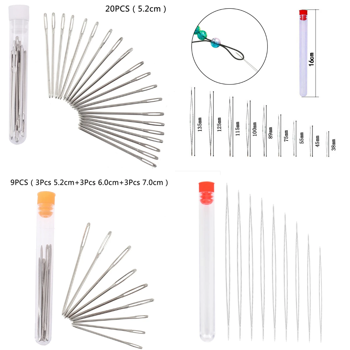 9Pcs Assorted Size Large Big Eye Collapsible Embroidery Beading Needle Thread Sewing Needles Jewelry Tool
9Pcs Assorted Size Large Big Eye Collapsible Embroidery Beading Needle Thread Sewing Needles Jewelry Tool