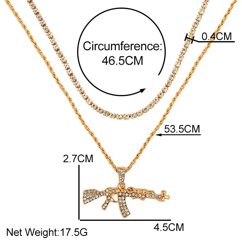 Punk Hip Hop Rhinestone Paved Bling AK-47 Rifle Pattern Pendant Tennis Chain Necklace Gold Silver Color Men Women Lover Jewelry
Punk Hip Hop Rhinestone Paved Bling AK-47 Rifle Pattern Pendant Tennis Chain Necklace Gold Silver Color Men Women Lover Jewelry