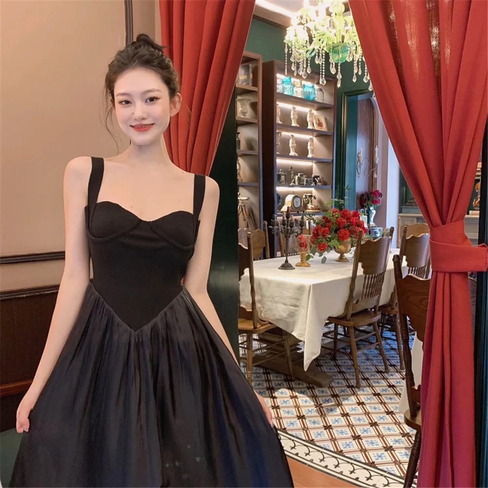 Elegant Party Sling Dress For Women Summer Sexy Black Evening Long Dresses Fashion Vintage Knitted Patchwork Strap Robe Female
Elegant Party Sling Dress For Women Summer Sexy Black Evening Long Dresses Fashion Vintage Knitted Patchwork Strap Robe Female
