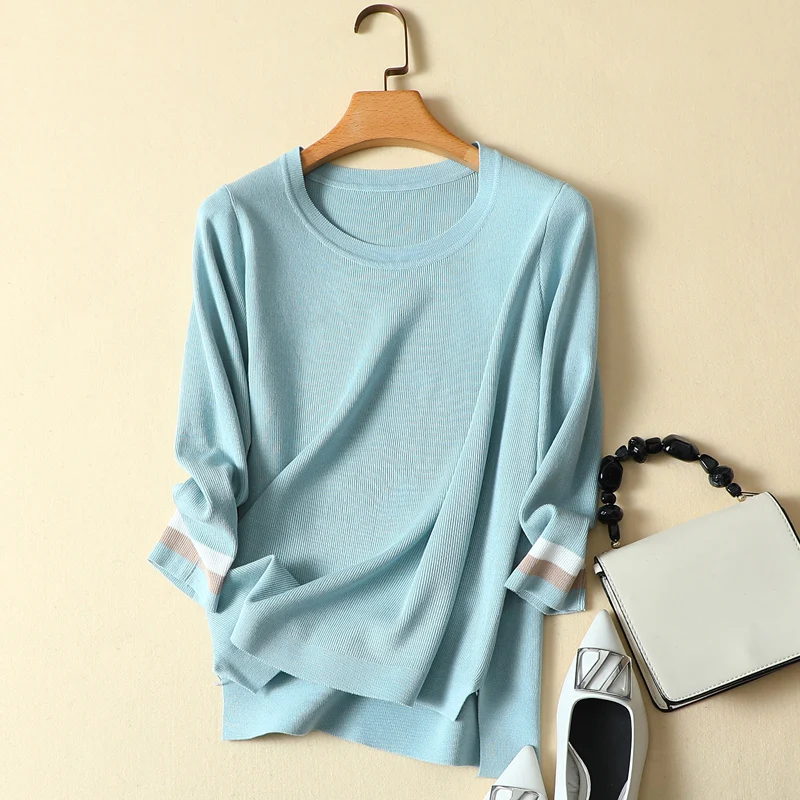 Knitted Loose Women T-Shirts Summer New 2021 O-Neck Half Sleeved Casual All Match Female Pulls Outwear Coats Tops Tees
Knitted Loose Women T-Shirts Summer New 2021 O-Neck Half Sleeved Casual All Match Female Pulls Outwear Coats Tops Tees