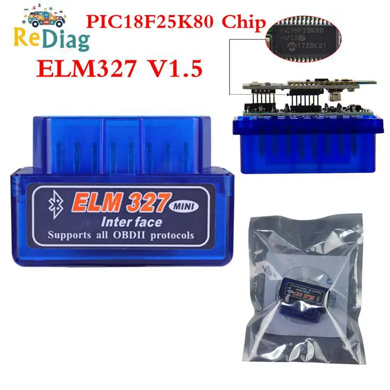 Лучшая фурнитура V1.5 чип PIC18F25K80 ELM327 Bluetooth считыватель автокодов Super MINI ELM 327