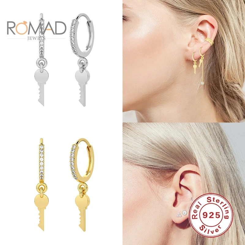 ROMAD New S925 Sterling Silver Simple Key Pendant Earrings Fashion Jewelry Women Earrings Ear Buckles Pendientes Mujer 
ROMAD New S925 Sterling Silver Simple Key Pendant Earrings Fashion Jewelry Women Earrings Ear Buckles Pendientes Mujer